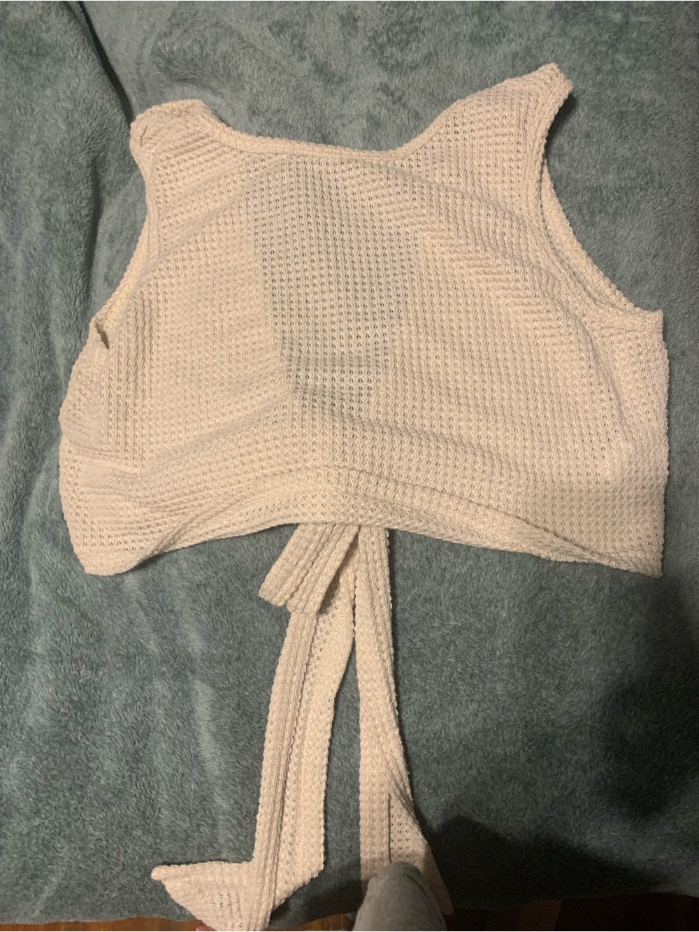 SHEIN Cream Waffle Knit Tie-Back Crop Tank